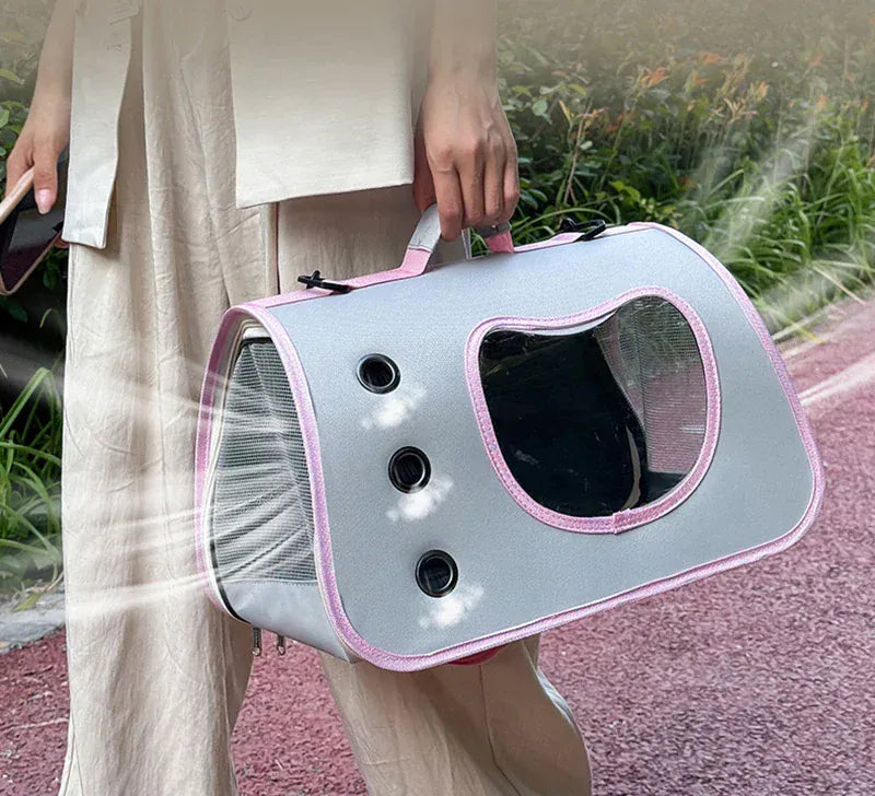 Foldable Pet Carrier Bag for Small Dogs & Cats - Portable Breathable Shoulder Cat Bag, Outdoor Travel Kitten Carrying Sling (40x26x22cm)