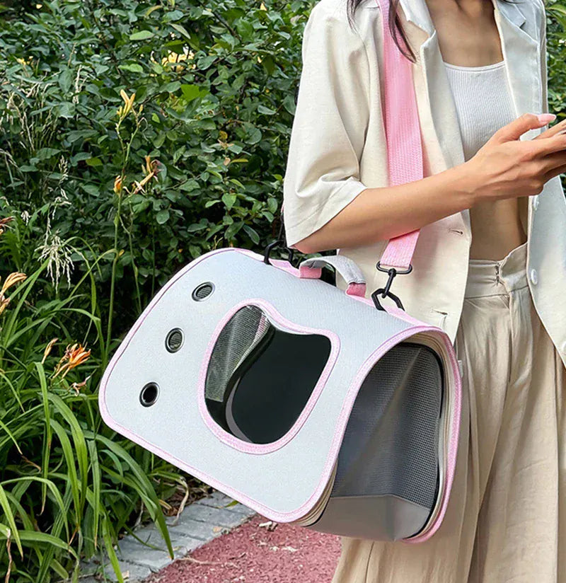 Foldable Pet Carrier Bag for Small Dogs & Cats - Portable Breathable Shoulder Cat Bag, Outdoor Travel Kitten Carrying Sling (40x26x22cm)