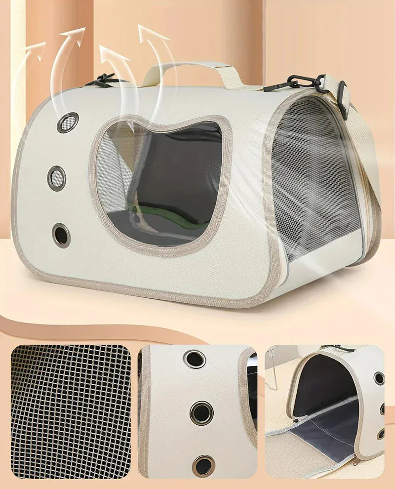 Foldable Pet Carrier Bag for Small Dogs & Cats - Portable Breathable Shoulder Cat Bag, Outdoor Travel Kitten Carrying Sling (40x26x22cm)