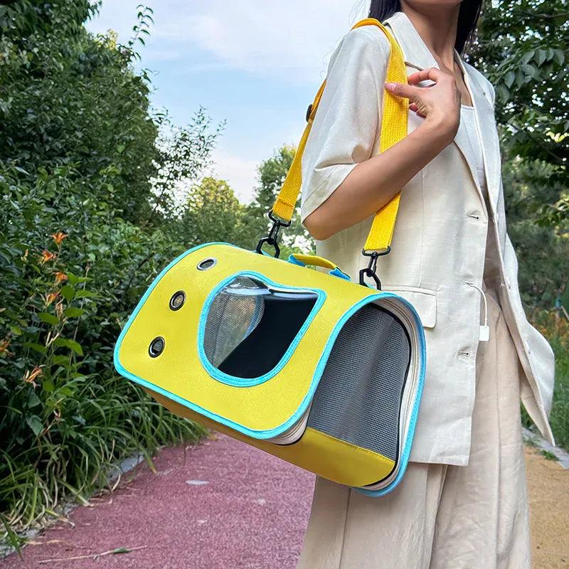 Foldable Pet Carrier Bag for Small Dogs & Cats - Portable Breathable Shoulder Cat Bag, Outdoor Travel Kitten Carrying Sling (40x26x22cm)