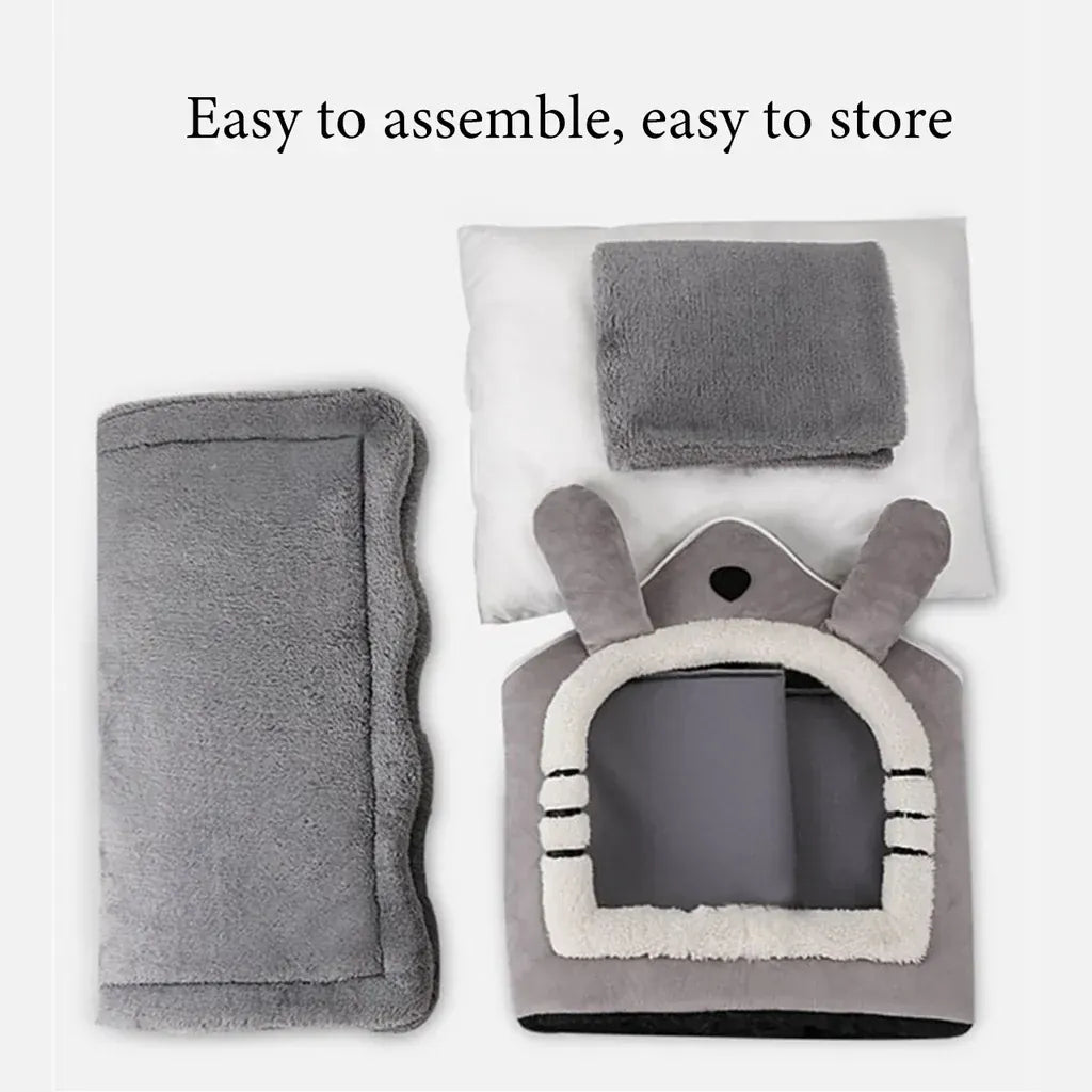 Foldable Pet House - Winter Warm Dog Bed & Cat Kennel with Removable Mattress, Arctic Velvet Folding Cabin for Small Medium Dogs & Cats
