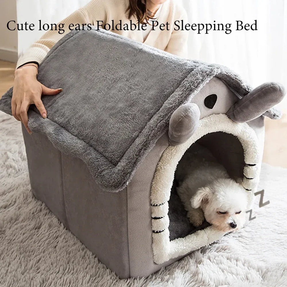 Foldable Pet House - Winter Warm Dog Bed & Cat Kennel with Removable Mattress, Arctic Velvet Folding Cabin for Small Medium Dogs & Cats