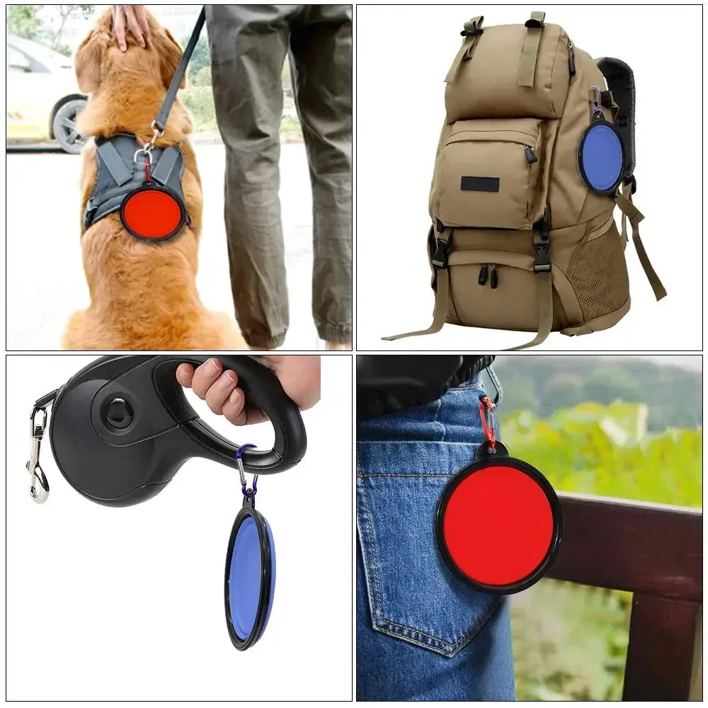 Foldable Pet Travel Bowl - 350ML Silicone Food & Water Dish with Carabiner