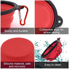 Foldable Pet Travel Bowl - 350ML Silicone Food & Water Dish with Carabiner