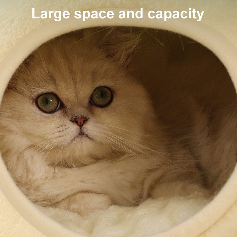 Frog Pet Nest - Winter Warm Plush Cat Bed & Small Dog House, Semi-Enclosed Puppy Villa with Removable Cushion, Anti-Slip Bottom
