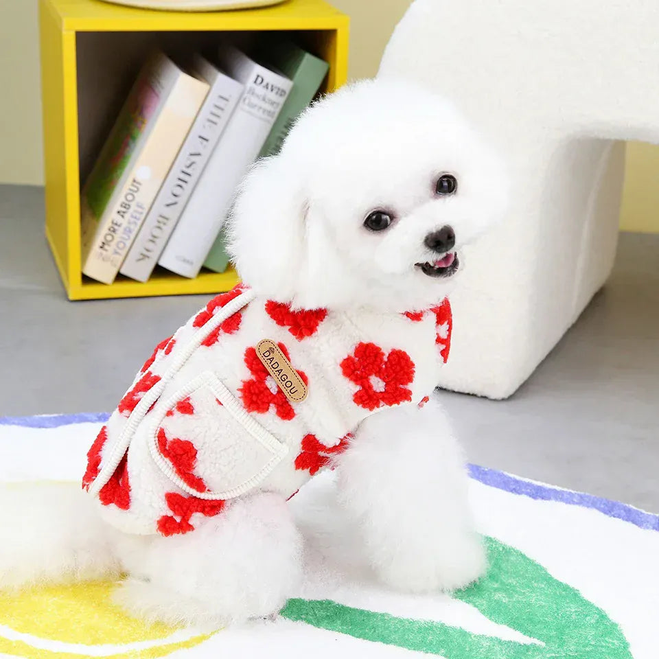Full Print Flower Pet Vest – Autumn & Winter Fashion Dog Coat | Cozy Two-Legged Puppy Cardigan for Small Dogs