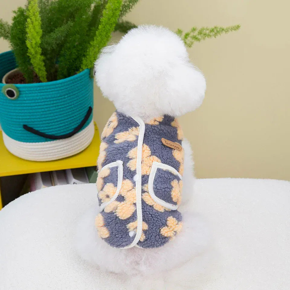 Full Print Flower Pet Vest – Autumn & Winter Fashion Dog Coat | Cozy Two-Legged Puppy Cardigan for Small Dogs