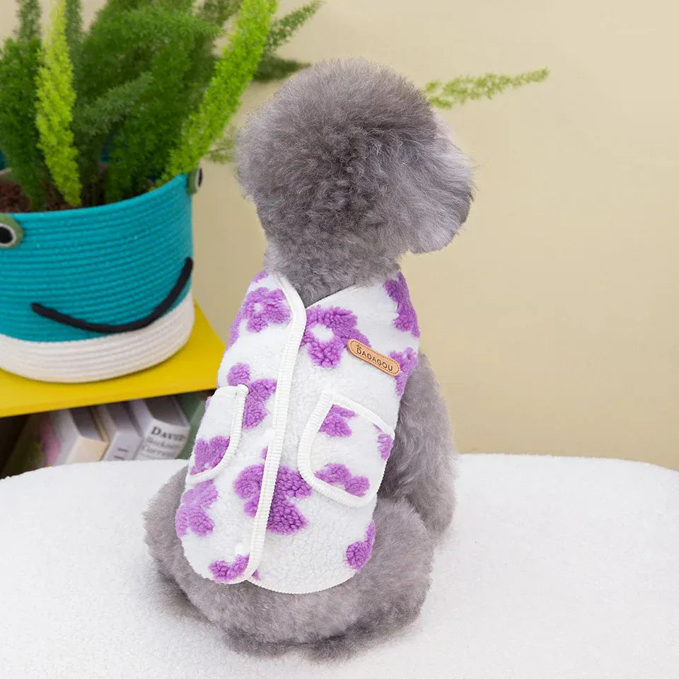 Full Print Flower Pet Vest – Autumn & Winter Fashion Dog Coat | Cozy Two-Legged Puppy Cardigan for Small Dogs