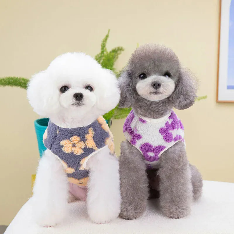 Full Print Flower Pet Vest – Autumn & Winter Fashion Dog Coat | Cozy Two-Legged Puppy Cardigan for Small Dogs