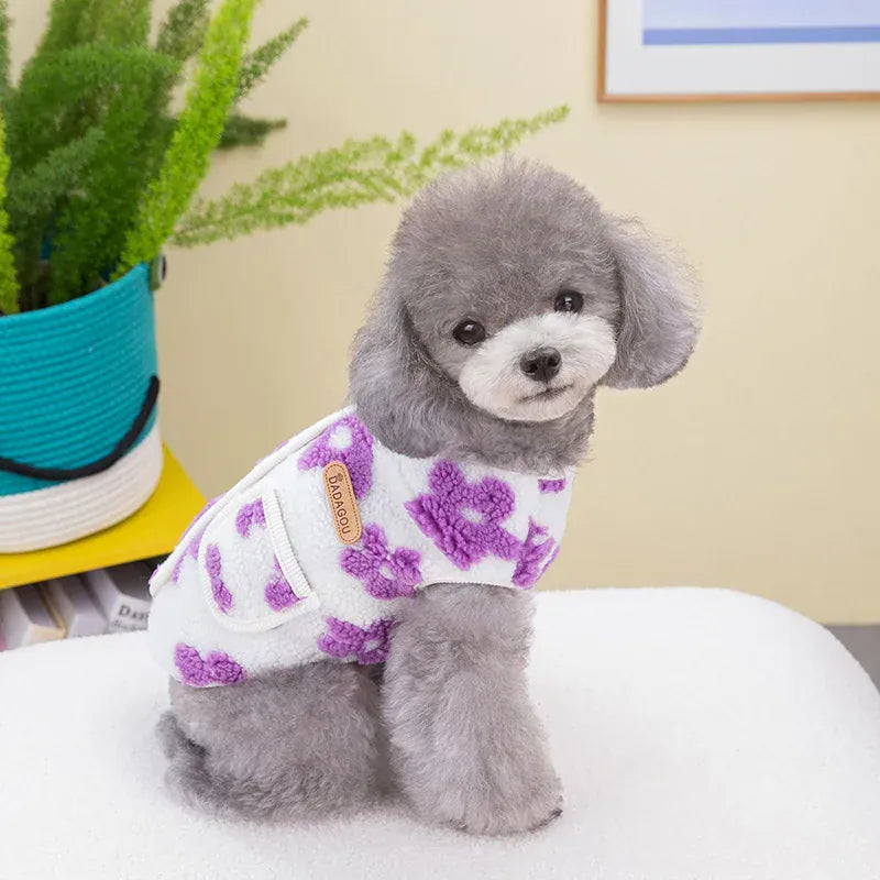 Full Print Flower Pet Vest – Autumn & Winter Fashion Dog Coat | Cozy Two-Legged Puppy Cardigan for Small Dogs