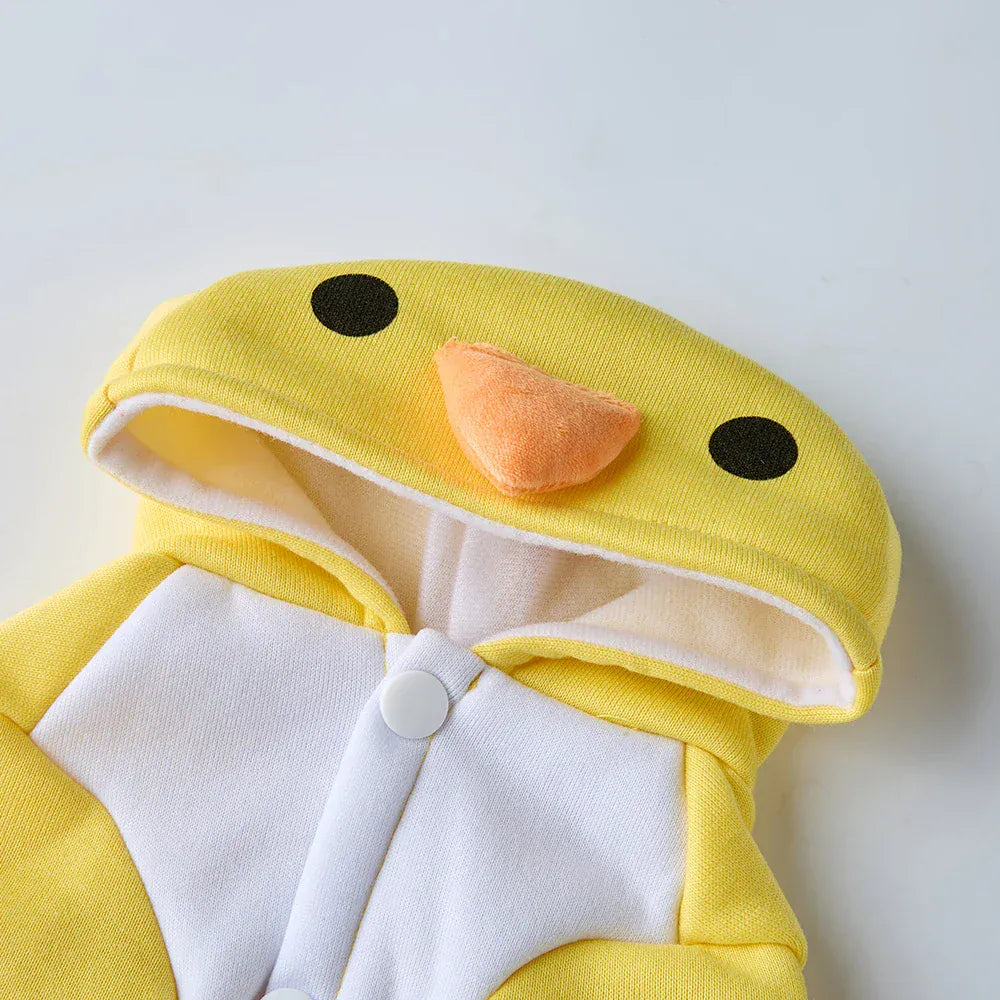 Funny Yellow Chicken Dog Costume | Winter Pet Outfit for Christmas & Halloween | Warm Puppy Jumpsuit for Bulldogs & Teddies