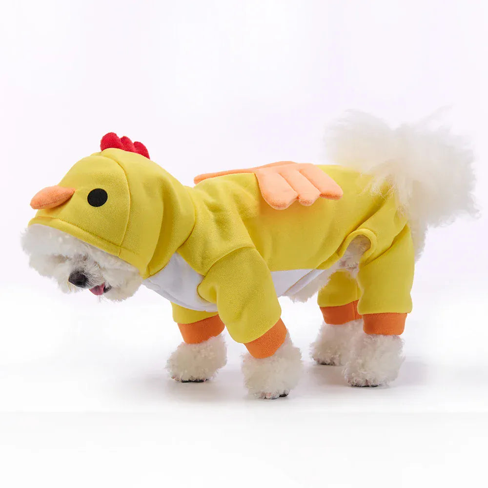 Funny Yellow Chicken Dog Costume | Winter Pet Outfit for Christmas & Halloween | Warm Puppy Jumpsuit for Bulldogs & Teddies