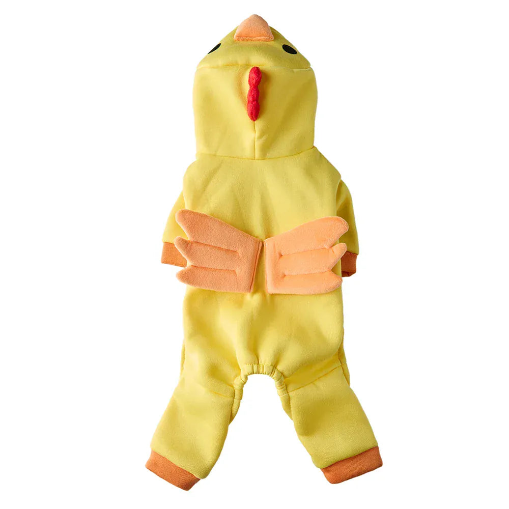 Funny Yellow Chicken Dog Costume | Winter Pet Outfit for Christmas & Halloween | Warm Puppy Jumpsuit for Bulldogs & Teddies