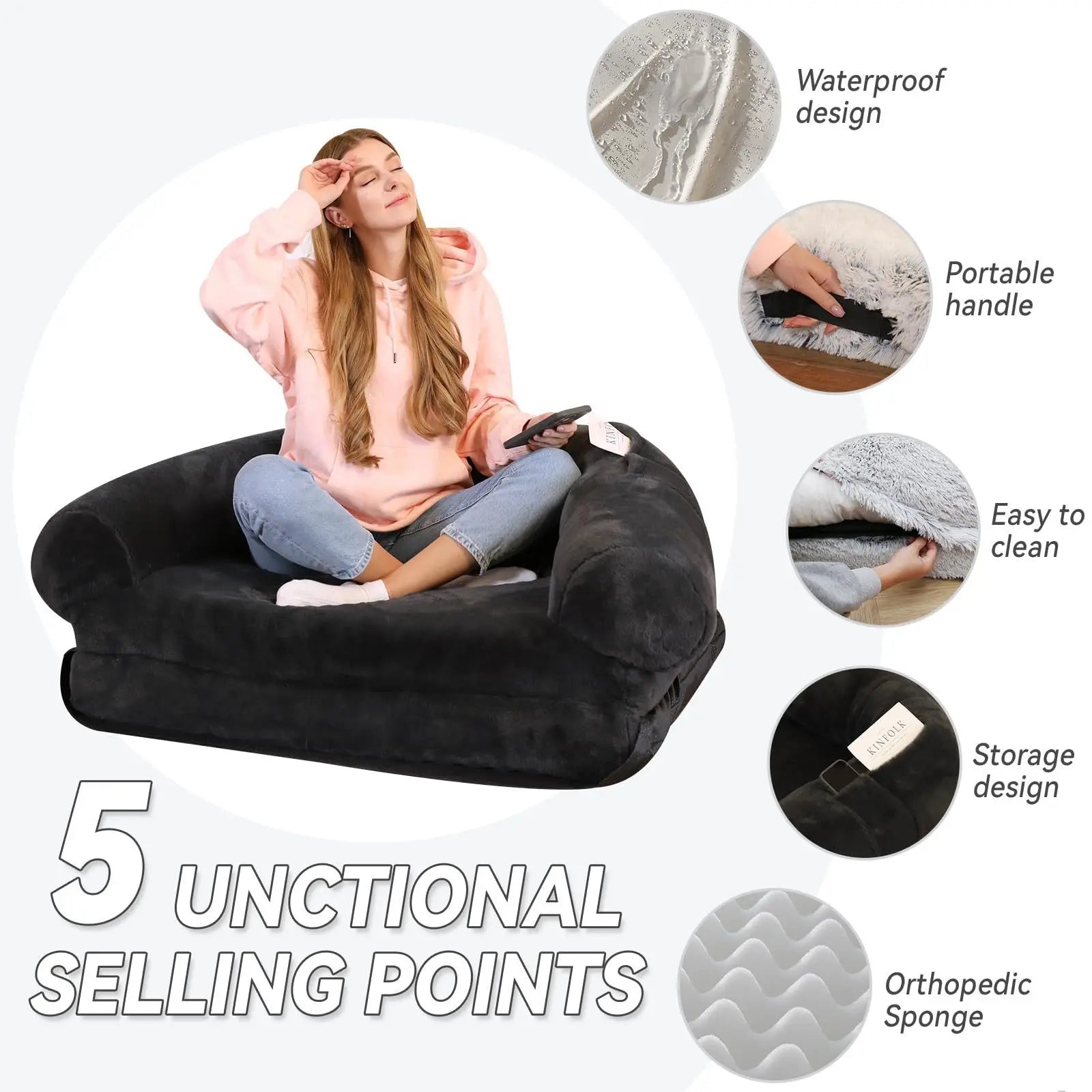Giant Plush Human Dog Bed - Foldable Bean Bag for Adults & Pets