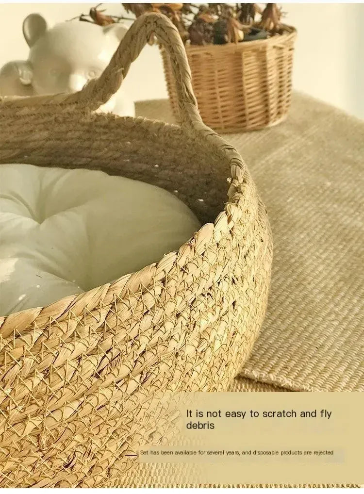 Handmade Vine Woven Cat Nest - 100% Cotton Detachable Four Seasons Bed
