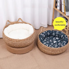 Handmade Vine Woven Cat Nest - 100% Cotton Detachable Four Seasons Bed