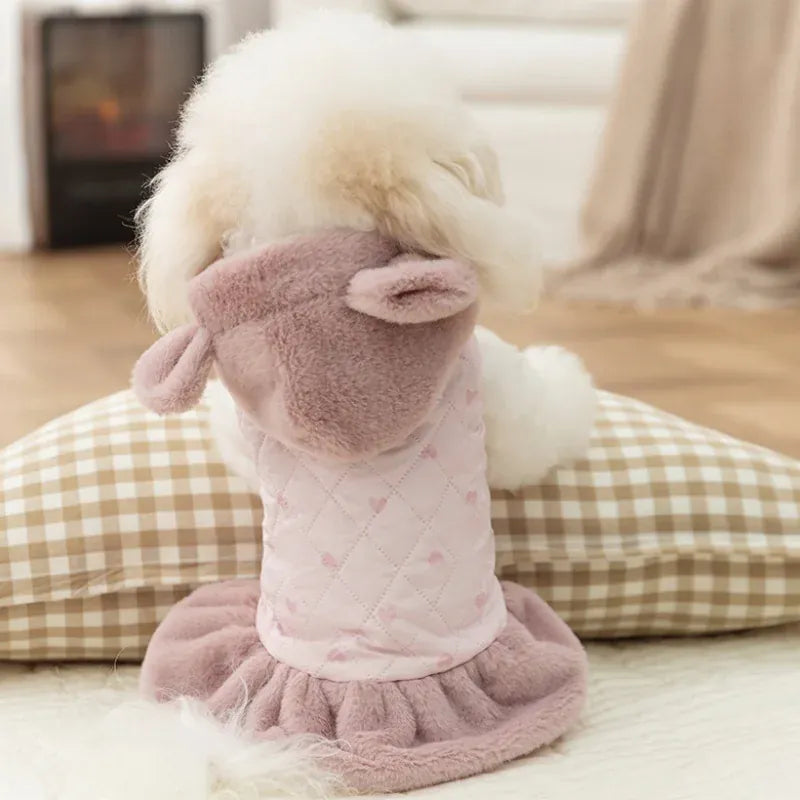 Heart Print Dog Down Jacket – Winter Warm Luxury Puppy Coat | Soft Cotton Dress for Small Dogs & Cats | Cute Chihuahua Outfit