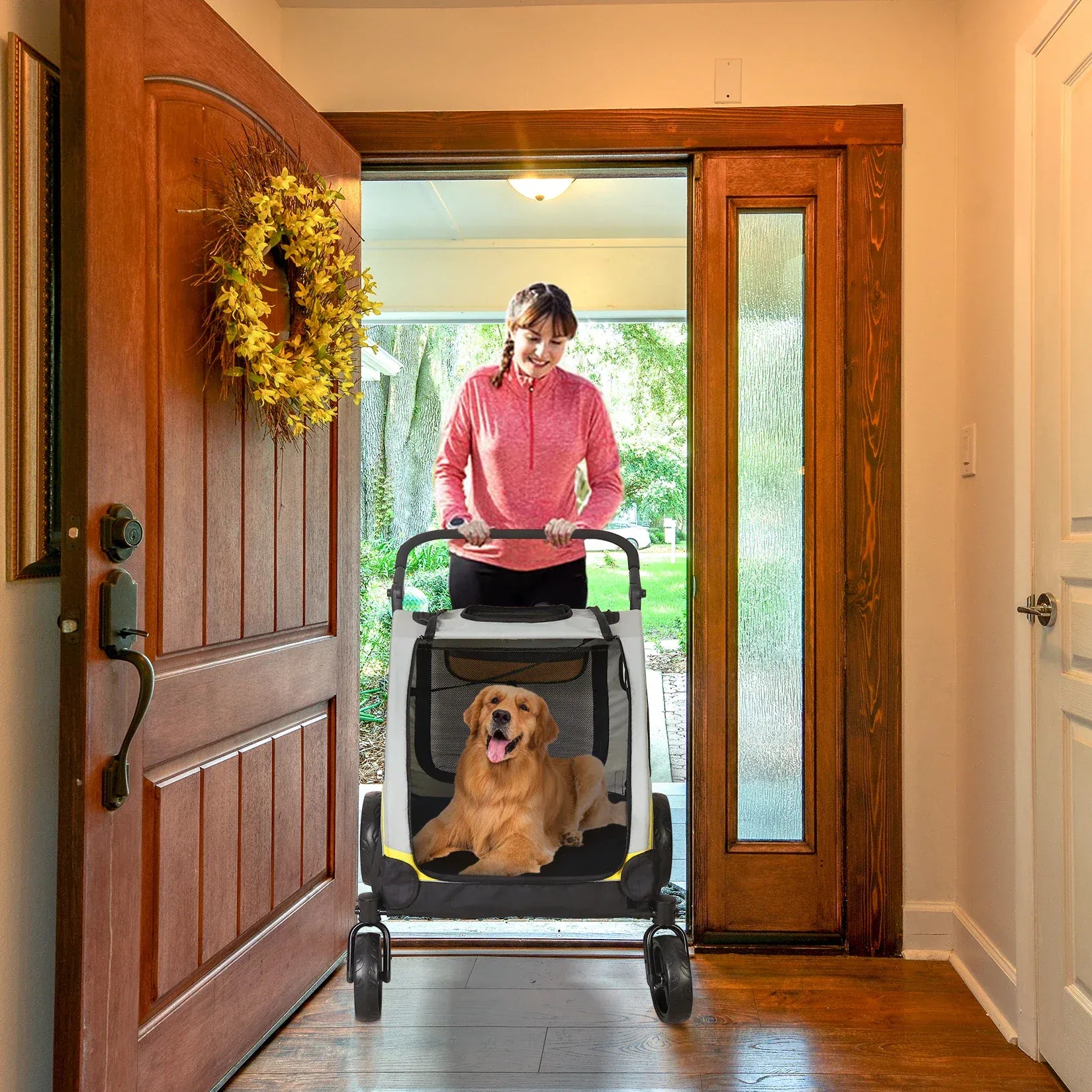 Heavy Duty Dog Stroller - 4-Wheel Foldable Carrier for Large Pets Up to 65kg