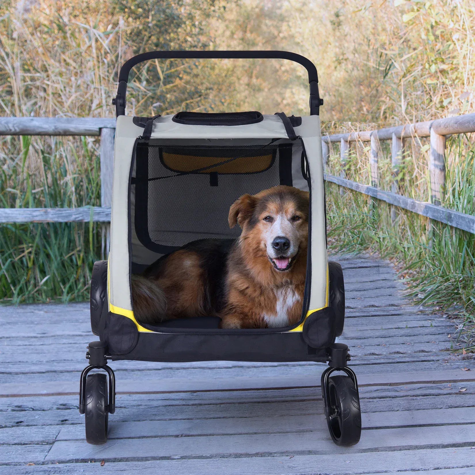 Heavy Duty Dog Stroller - 4-Wheel Foldable Carrier for Large Pets Up to 65kg