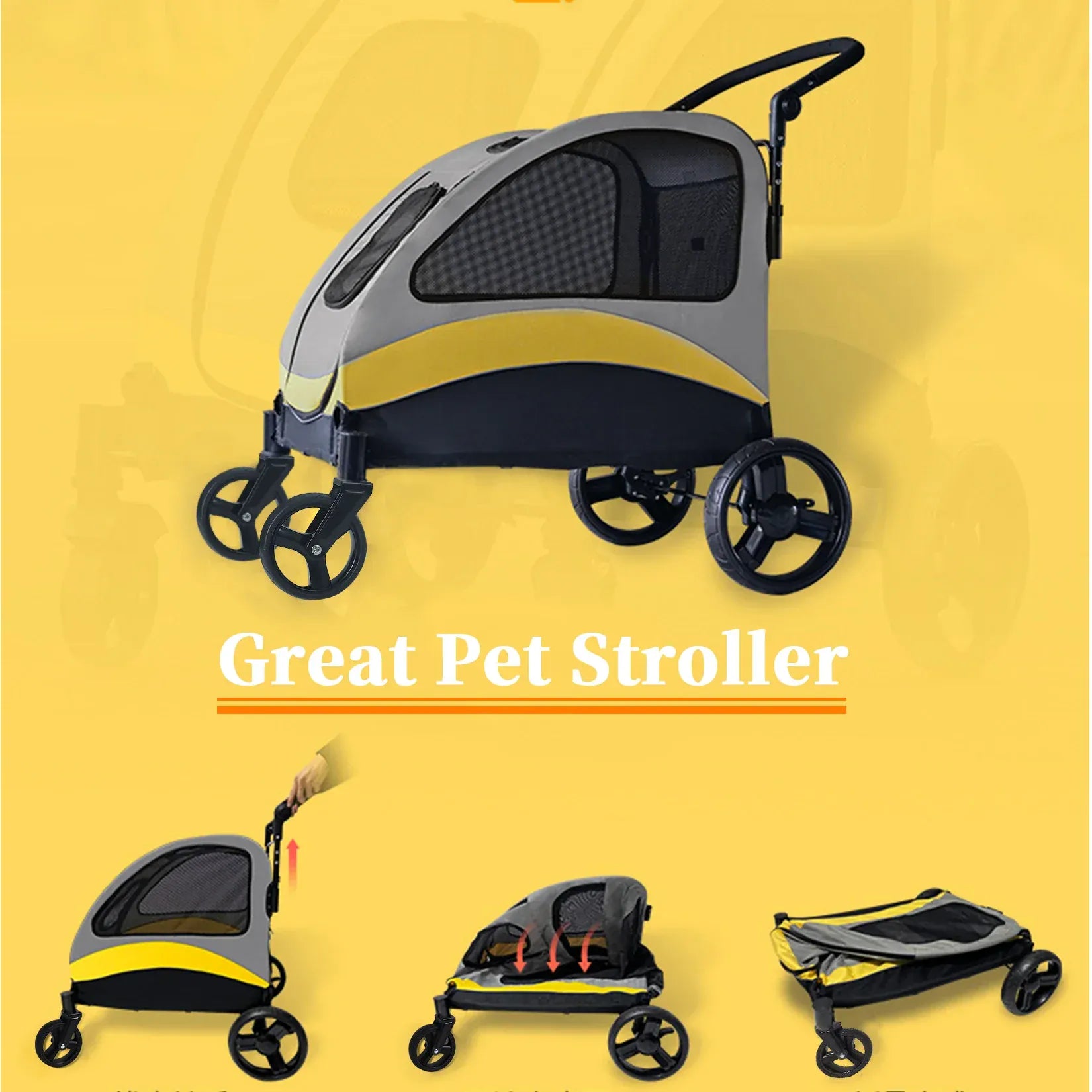 Heavy Duty Dog Stroller - 4-Wheel Foldable Carrier for Large Pets Up to 65kg