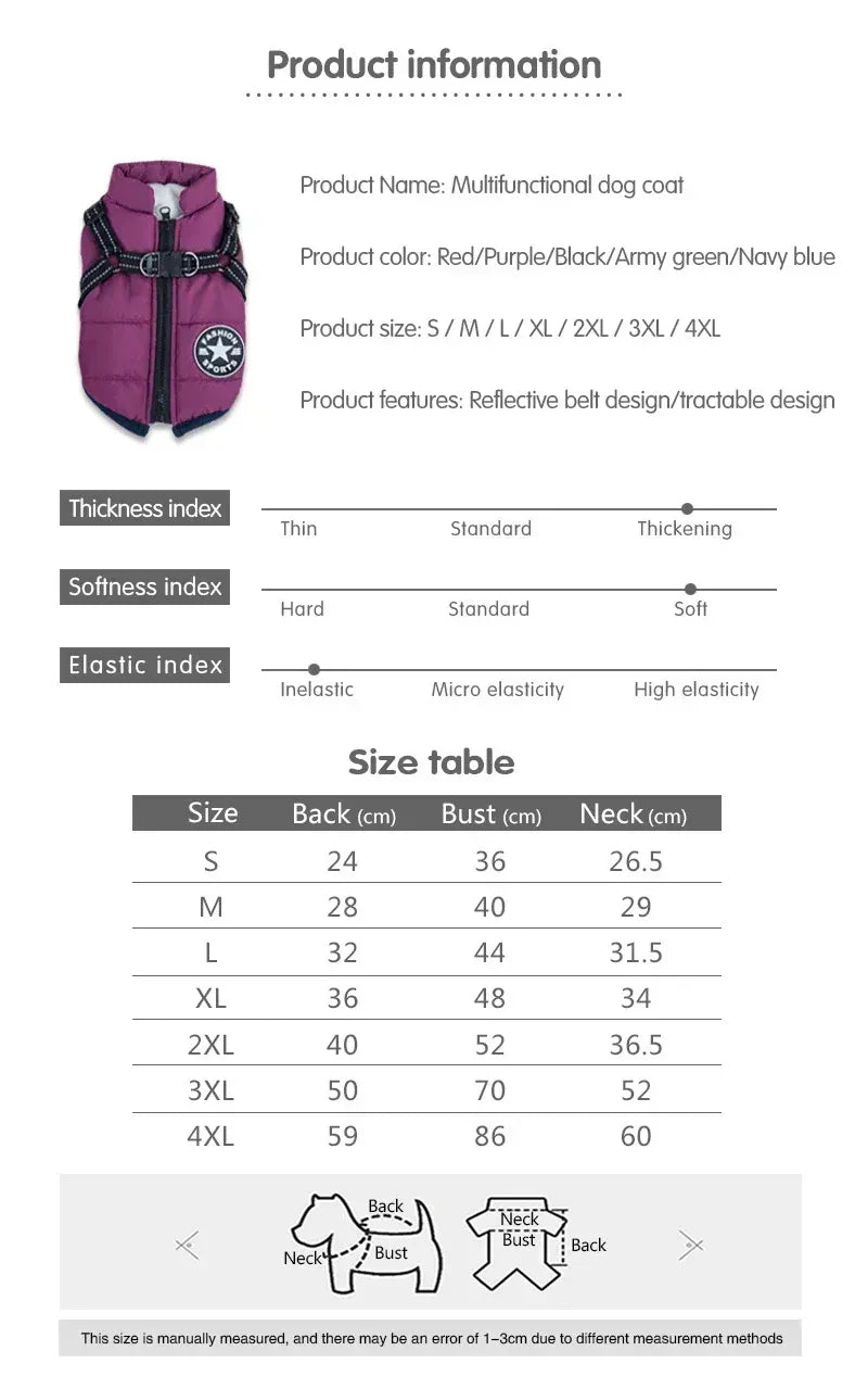 Integrated Dog Jacket & Harness - Waterproof Winter Coat for All Seasons