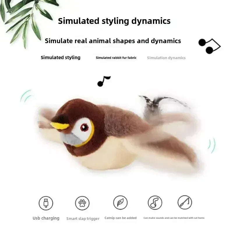 Interactive Flapping Bird Cat Toy – USB Rechargeable, Catnip-Activated Squeaky Plush with Motion & Sound