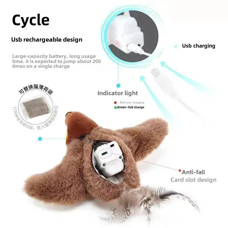 Interactive Flapping Bird Cat Toy – USB Rechargeable, Catnip-Activated Squeaky Plush with Motion & Sound