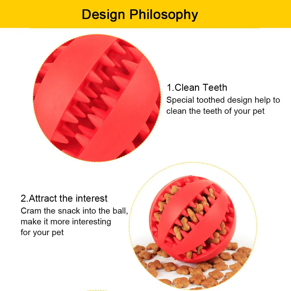Interactive Rubber Dog Ball - Food Dispensing Chew Toy for Teeth Cleaning