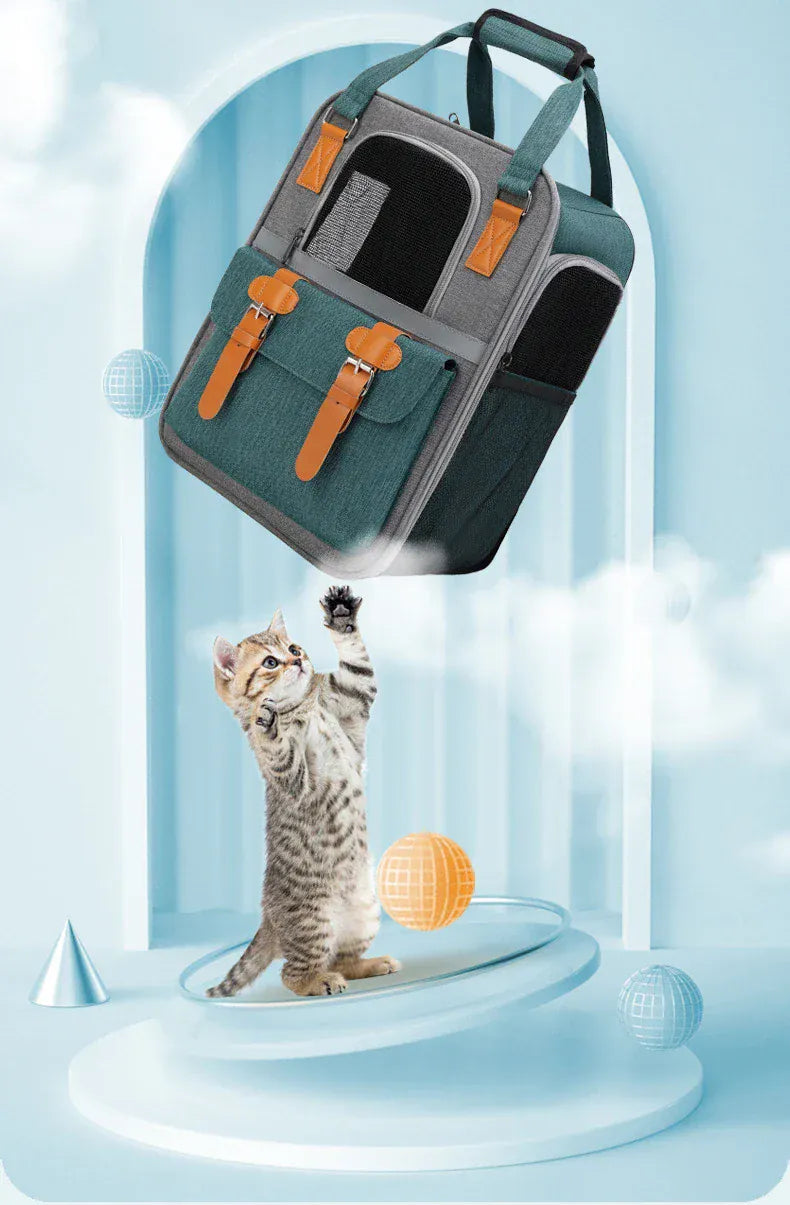 Large Cat Carrier Backpack - Three-Sided Breathable Pet Travel Bag with Sun Protection, Thickened Wear-Resistant Pet Luggage