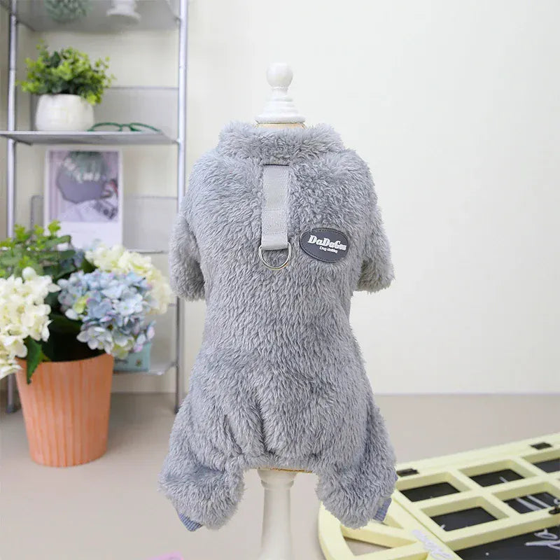 Leash-Attachable Plush Dog Sweater Jacket | Winter Warm Pet Clothes for Small Dogs, Chihuahuas & Teddy Outfits