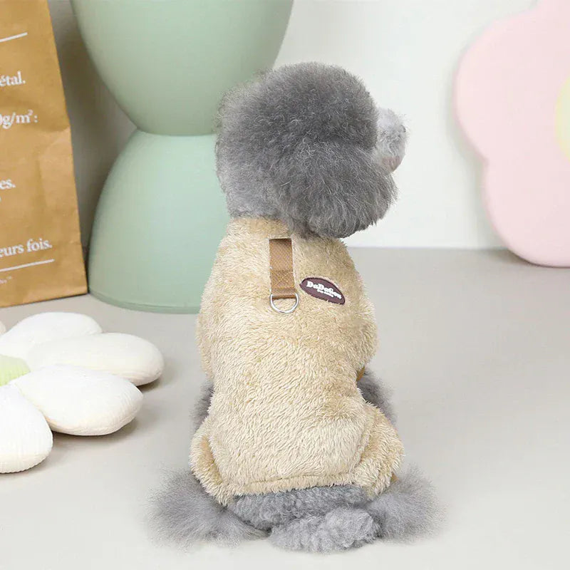 Leash-Attachable Plush Dog Sweater Jacket | Winter Warm Pet Clothes for Small Dogs, Chihuahuas & Teddy Outfits
