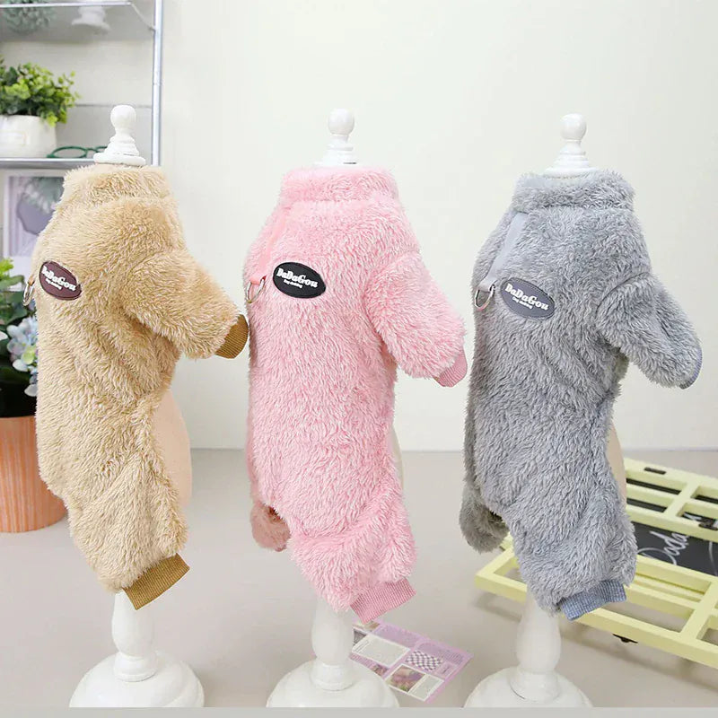 Leash-Attachable Plush Dog Sweater Jacket | Winter Warm Pet Clothes for Small Dogs, Chihuahuas & Teddy Outfits