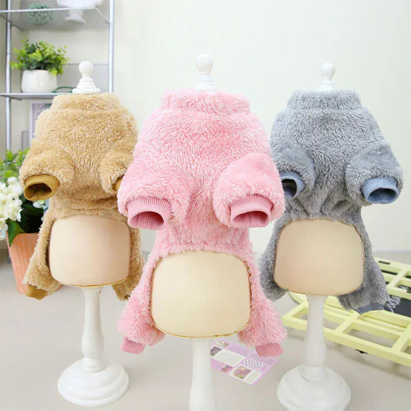 Leash-Attachable Plush Dog Sweater Jacket | Winter Warm Pet Clothes for Small Dogs, Chihuahuas & Teddy Outfits