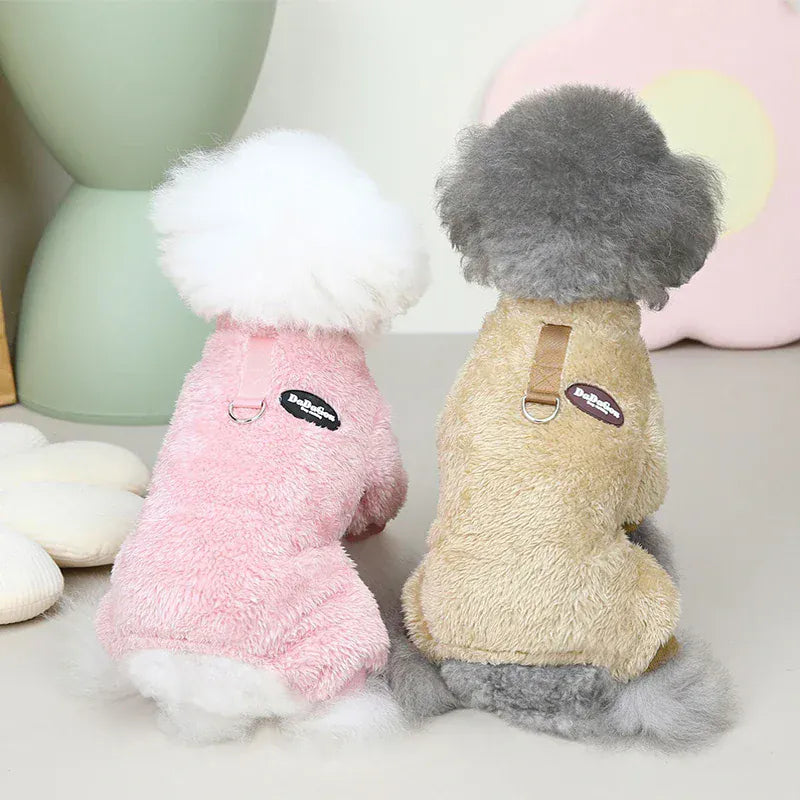 Leash-Attachable Plush Dog Sweater Jacket | Winter Warm Pet Clothes for Small Dogs, Chihuahuas & Teddy Outfits