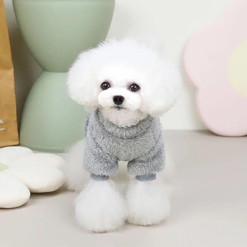 Leash-Attachable Plush Dog Sweater Jacket | Winter Warm Pet Clothes for Small Dogs, Chihuahuas & Teddy Outfits