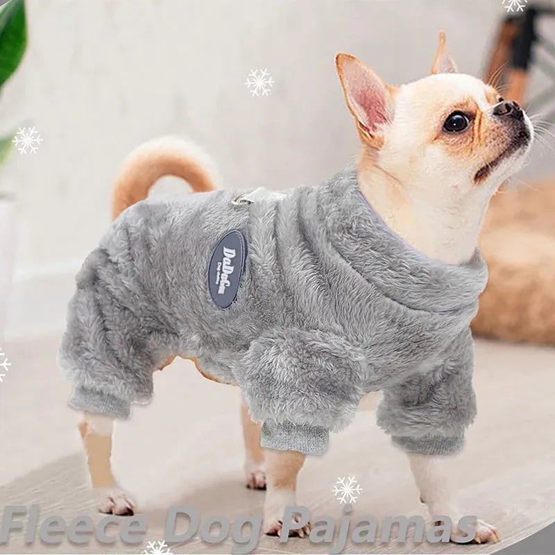 Leash-Attachable Plush Dog Sweater Jacket | Winter Warm Pet Clothes for Small Dogs, Chihuahuas & Teddy Outfits