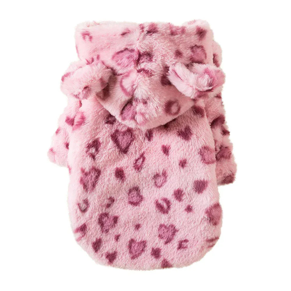 Leopard Print Fleece Hoodie - Fashion Winter Coat for French Bulldogs & Small Breeds