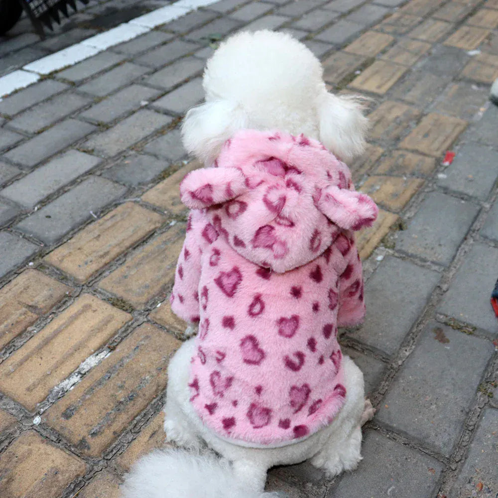 Leopard Print Fleece Hoodie - Fashion Winter Coat for French Bulldogs & Small Breeds