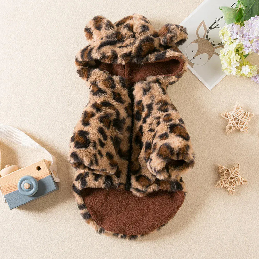 Leopard Print Fleece Hoodie - Fashion Winter Coat for French Bulldogs & Small Breeds