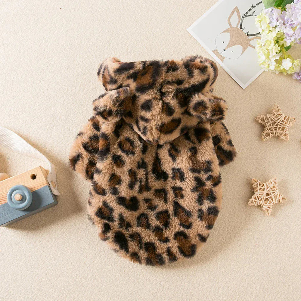 Leopard Print Fleece Hoodie - Fashion Winter Coat for French Bulldogs & Small Breeds