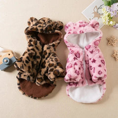 Leopard Print Winter Pet Jacket – Thickened Warm Coat for Small & Medium Dogs & Cats | Autumn/Winter Plush Pet Clothing