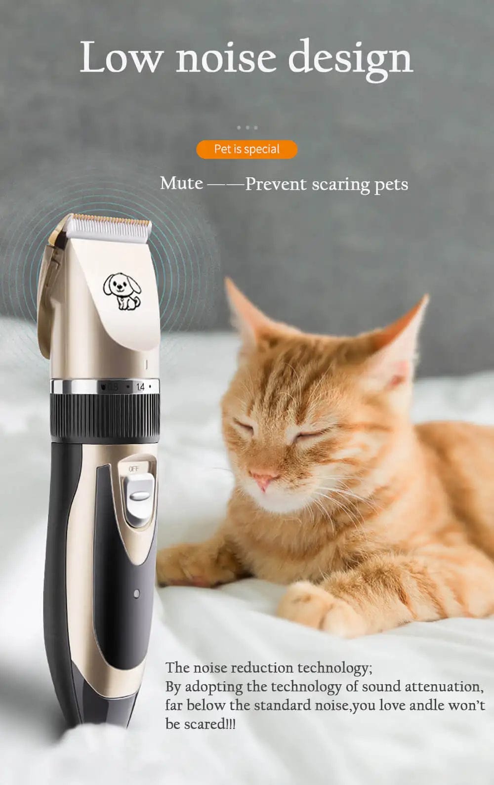 Low-Noise Dog Clippers - Rechargeable Pet Grooming Kit with 4 Guide Combs