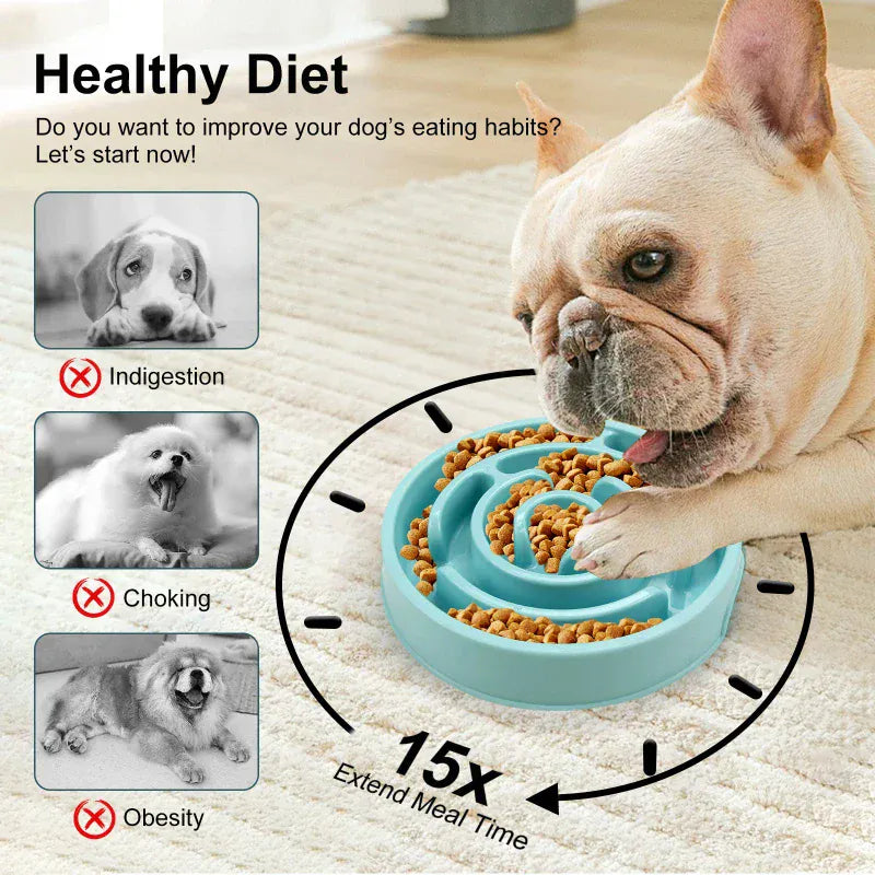 Maze Pattern Slow Feeder Bowl - Anti-Gulping Puzzle Dish for Dogs & Cats