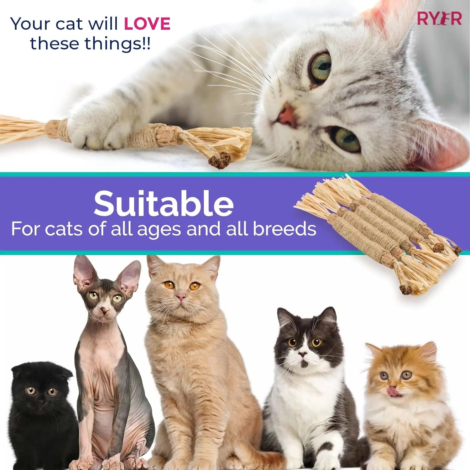 Natural Catnip Chew Sticks - Dental Health Cat Toys Silvervine Matatabi Cat Treats
