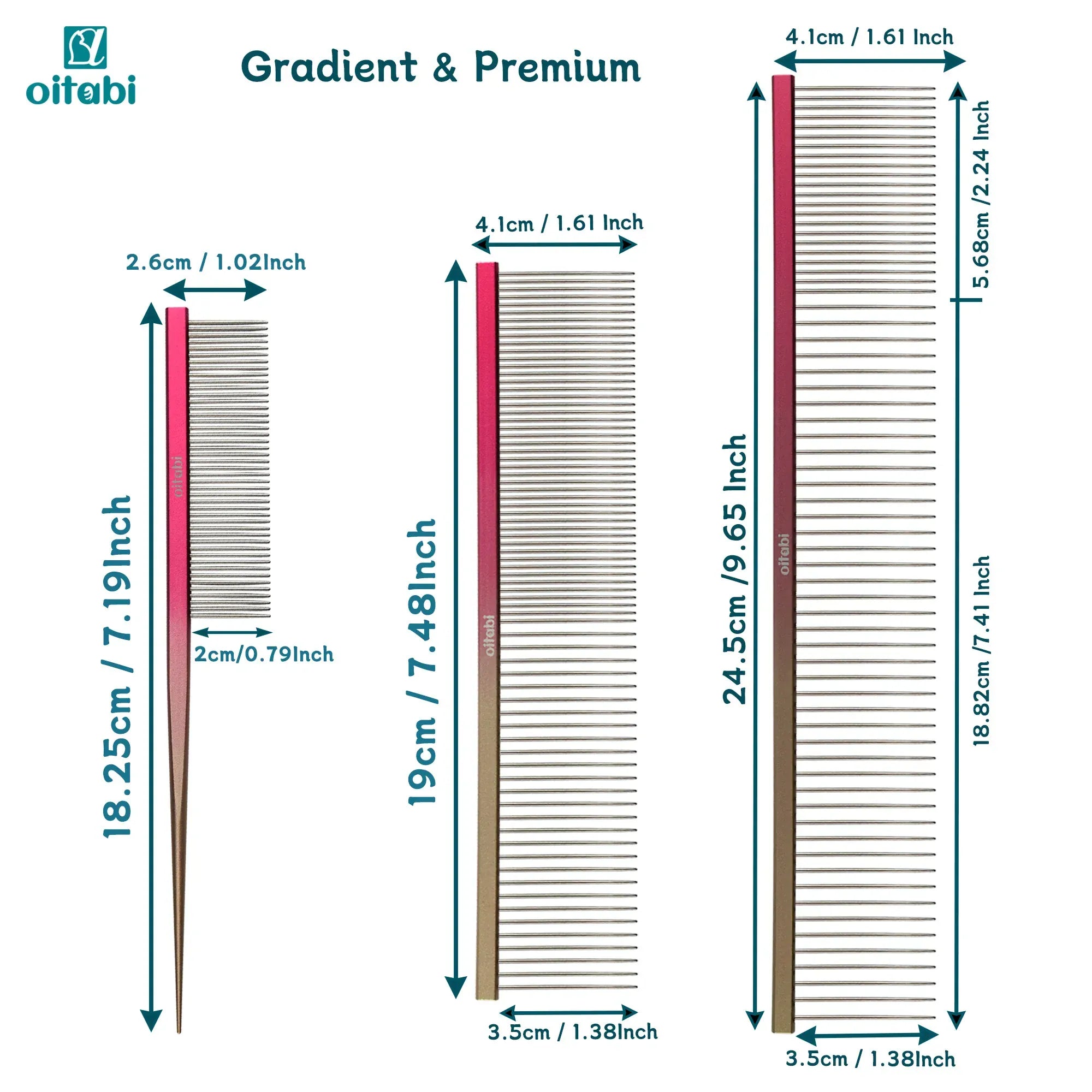OITABI Professional Pet Grooming Comb Set - Gradient Tapered Tail Combs for Styling & Finishing