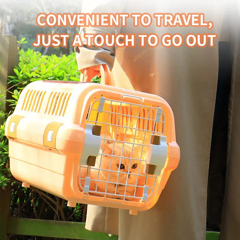 Outdoor Portable Cat Carrier Box - Large Capacity Aviation Pet Transport Cage, Breathable Solid Plastic Travel Crate for Cats & Small Dogs