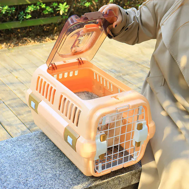 Outdoor Portable Cat Carrier Box - Large Capacity Aviation Pet Transport Cage, Breathable Solid Plastic Travel Crate for Cats & Small Dogs