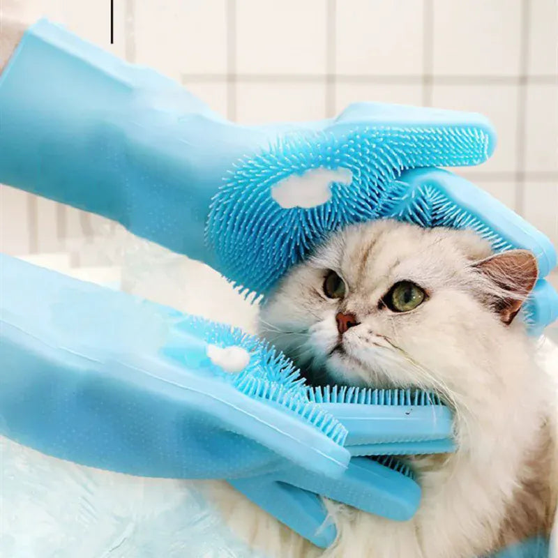 Pet Bathing Gloves - Magic Silicone Grooming Gloves for Dogs & Cats, Double-Sided Brush Gloves for Shedding, Washing & Massage