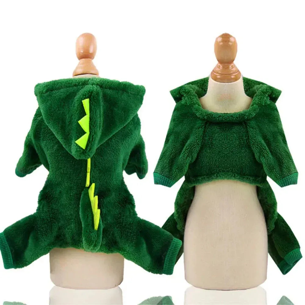 Pet Dinosaur Costume | Funny Halloween Cat & Dog Clothes | Winter Warm Fleece Hoodie for Small Dogs & Cats