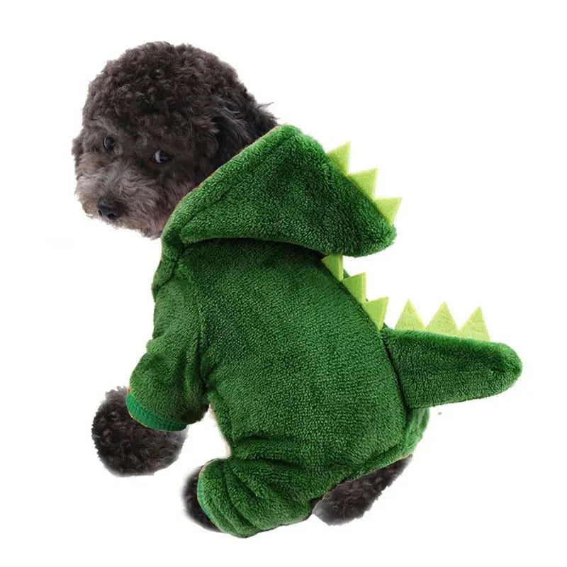 Pet Dinosaur Costume | Funny Halloween Cat & Dog Clothes | Winter Warm Fleece Hoodie for Small Dogs & Cats